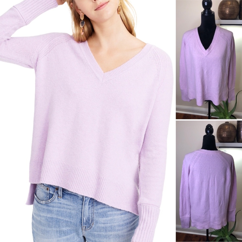 J Crew V-Neck in Supersoft Alpaca High Low Hem Purple Sweater Small
